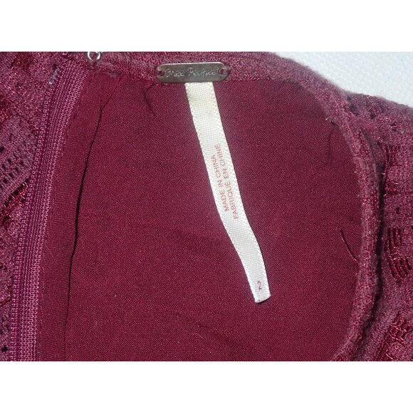 Free People Henna burgundy dress Women 2 Lace overlay‎ short Sleeve Party - Picture 7 of 8